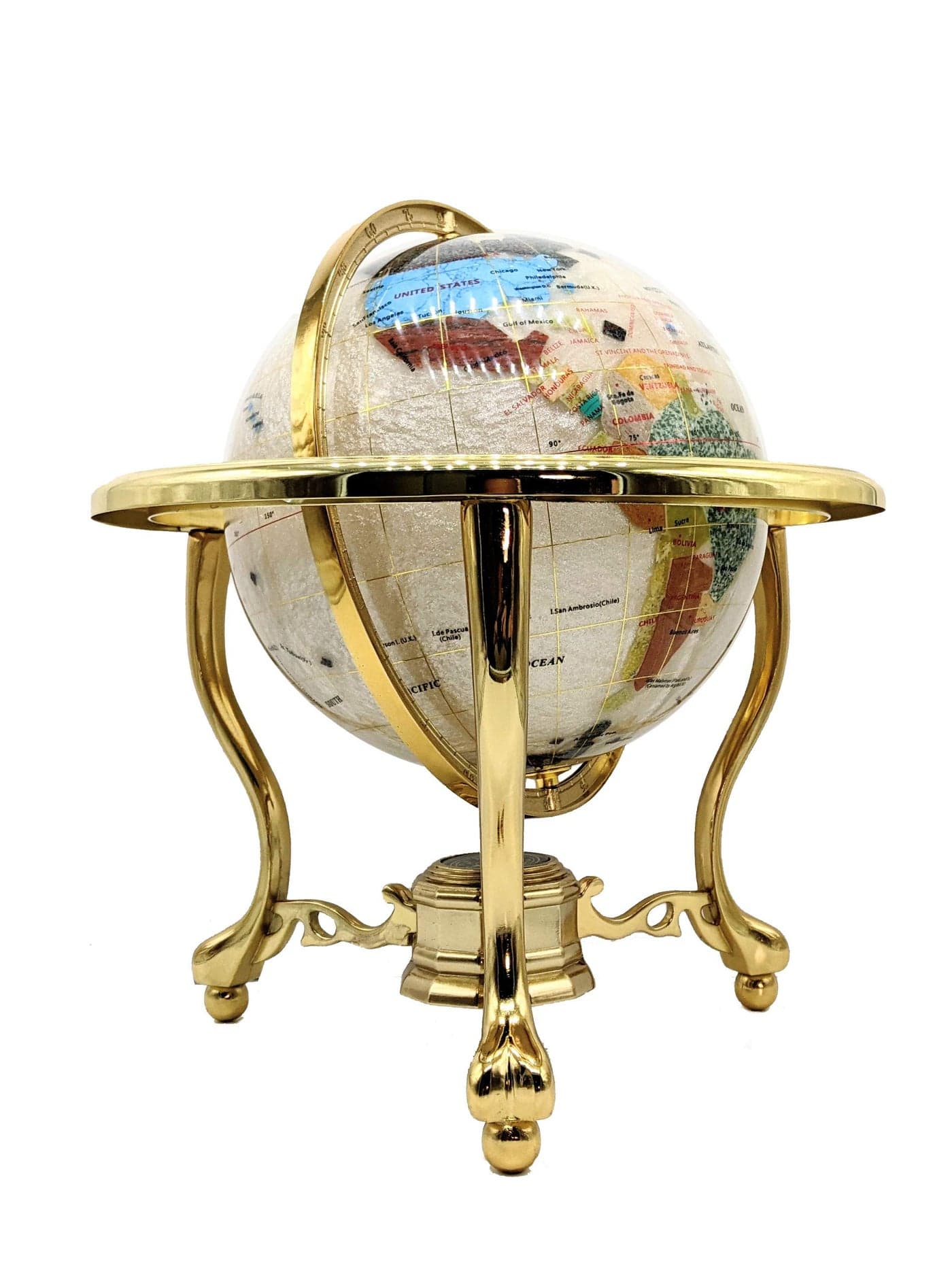 14 Mother of Pearl GEMSTONE GLOBE with GOLD Stand