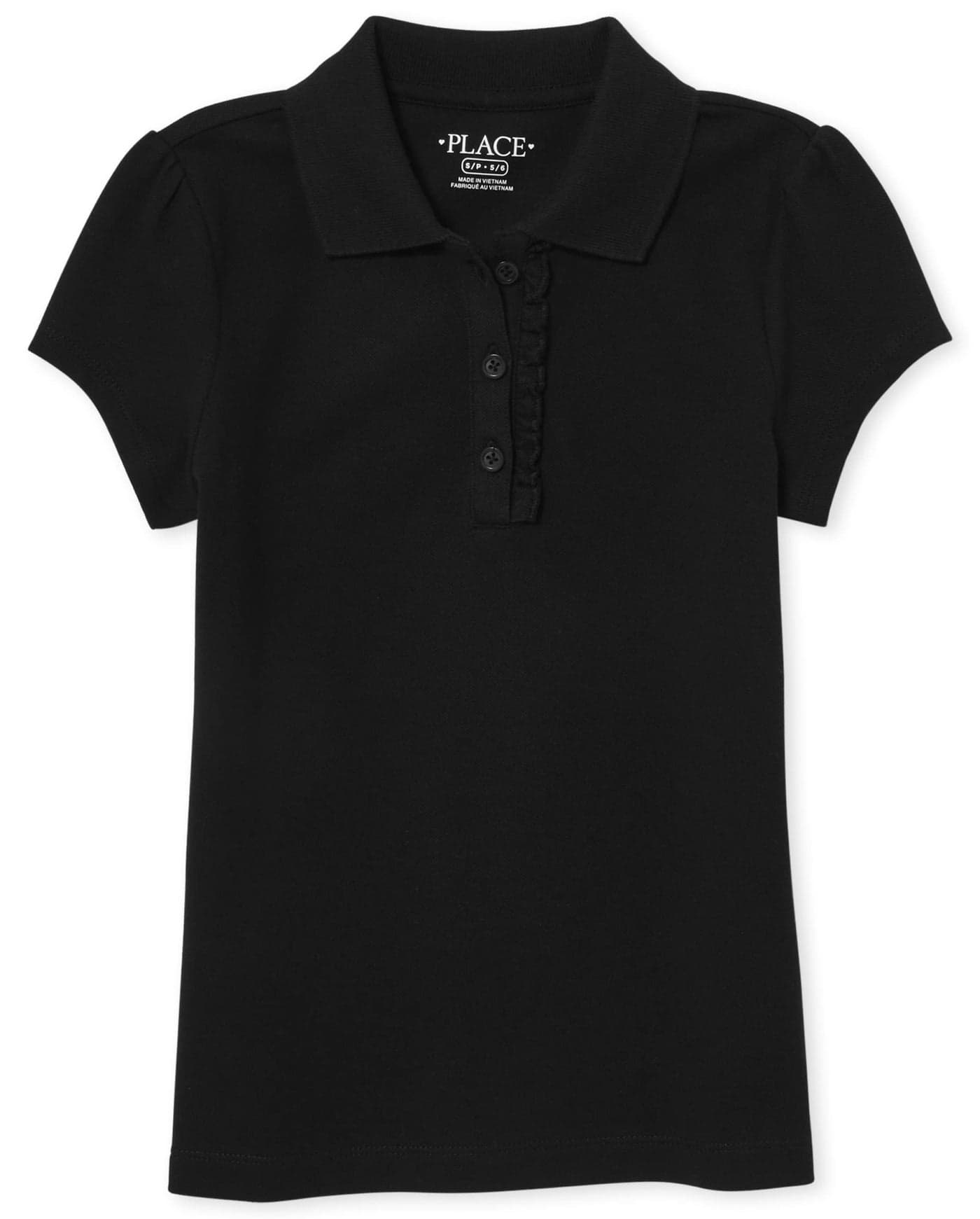 The Children's Place Girls Short Sleeve Ruffle Pique Polo,Black Single,M (7/8)