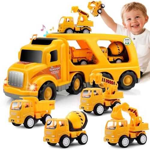Nicmore Construction Truck Toddler Toys Car Toys for 1 2 3 4 Year Old Boy 5 in 1 Carrier Toys for Kids Age 13 24 18 Months 2 Year Old Boy Christmas Birthday Gifts