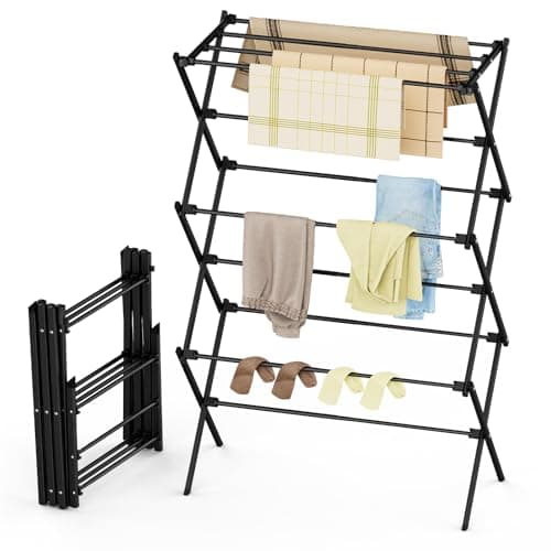 FILROUG Drying Rack Clothing 3Tier Clothes Drying Rack Foldable Antirust Laundry Drying Rack Collapsible Use for Indoor Outdoor 118 D x 346 W x 354 H Black