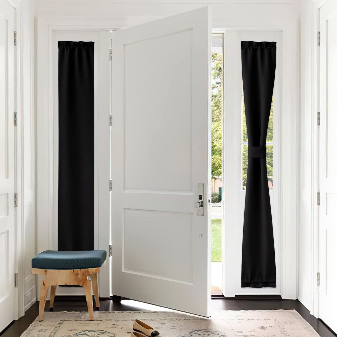 PONY DANCE Sidelight Door Curtains Thermal Insulated Blackout Front Door Curtains for French Door Full Privacy Assured Small Shade for Side Door Patio Glass Door Black W12 x L72 inch 1 Panel