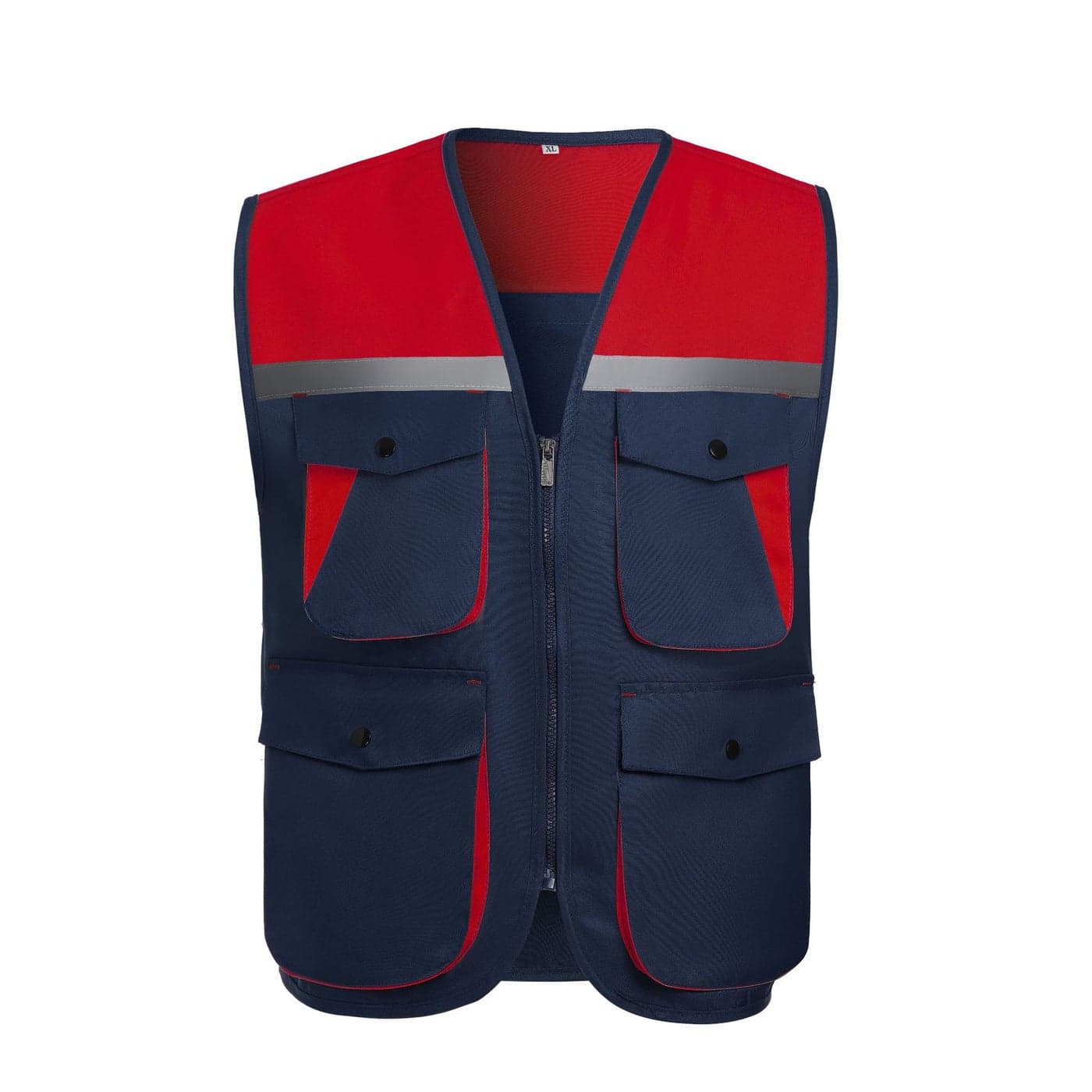 Color Matching Multi-Pocket Vest Logo Reflective Strip Advertising Volunteer Work Clothes Tooling Volunteer Vest Thickened — L