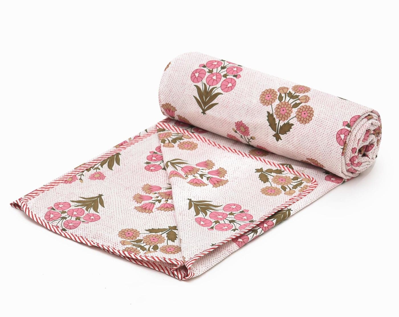 COZY FURNISH Super Soft Cotton 3 Layer Reversible Double Size| Soft Light-Weight Blanket 84X96(Inches) 213X243(CM) Flannel Dohar Throws for Bed,Lahariya Fabric Edging/Piping Bed Dohar