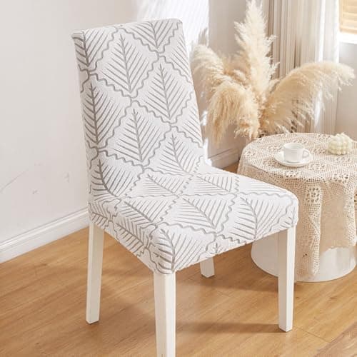 HOMETHREADS Stretchable Elastic Jacquard Chair Seat Cover | Removable, Washable & Durable Chair Protector | Ideal for Dining Room, Kitchen, Restaurant & Party Chairs (Grey, Pack of 1)