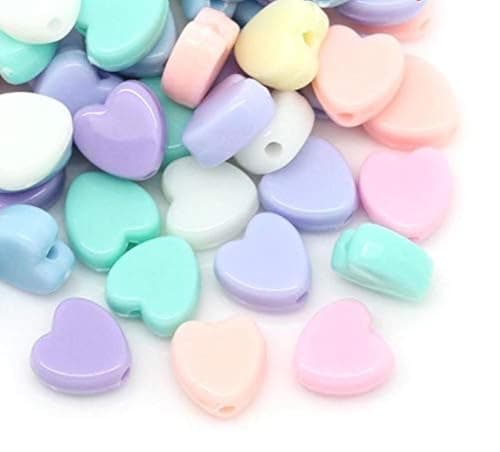 JGFinds 200 Pack Acrylic Bubblegum Spacer Heart Bead Shape, 8mm with 1.5mm Hole Beads, Pastel Color Bead Hearts for Bracelets and Other Jewelry Making