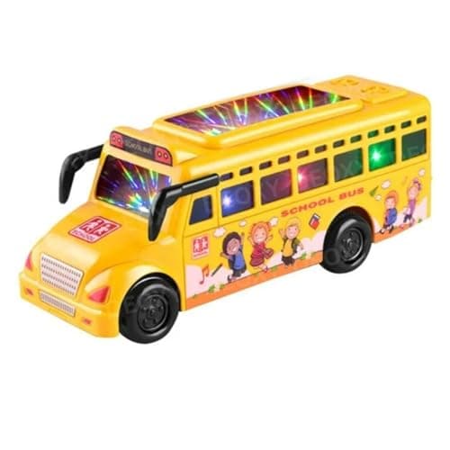 DEOXY Plastic Mini School Bus Toy for Kids, with Friction Powered Push and Go Mini School, 3D Cool Flashing Lighting & Soft Musical Toy 3+ Age Gift for Kids