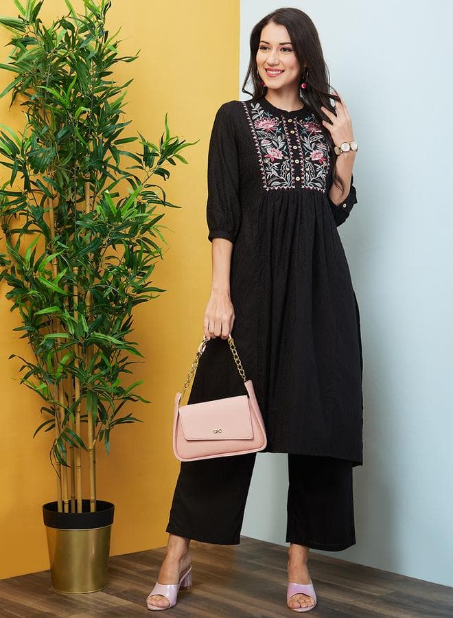 Globus Embroidered Straight Kurta with Trouser Co-Ords