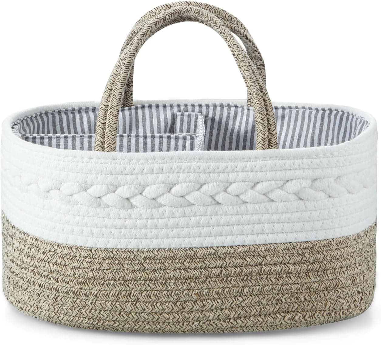 PandaEar Baby Diaper Caddy Organizer Portable Nursery Storage Basket Cotton Rope Diaper Caddy for Baby Shower Gifts Newborn Infants Brown