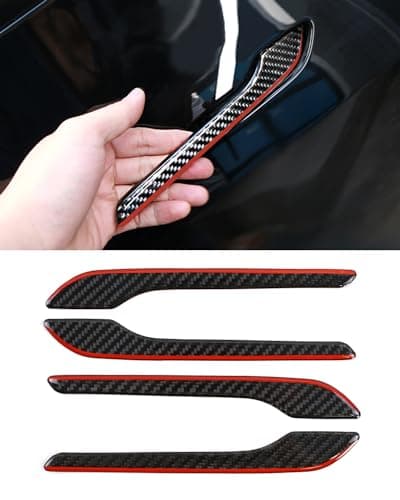 KKTRCAR Door Handle Cover Real Glossy Carbon Fiber Door Handle Trim Protector Set Compatible with Tesla Model yModel 3 20172025 Black and red with drip 4 Pieces