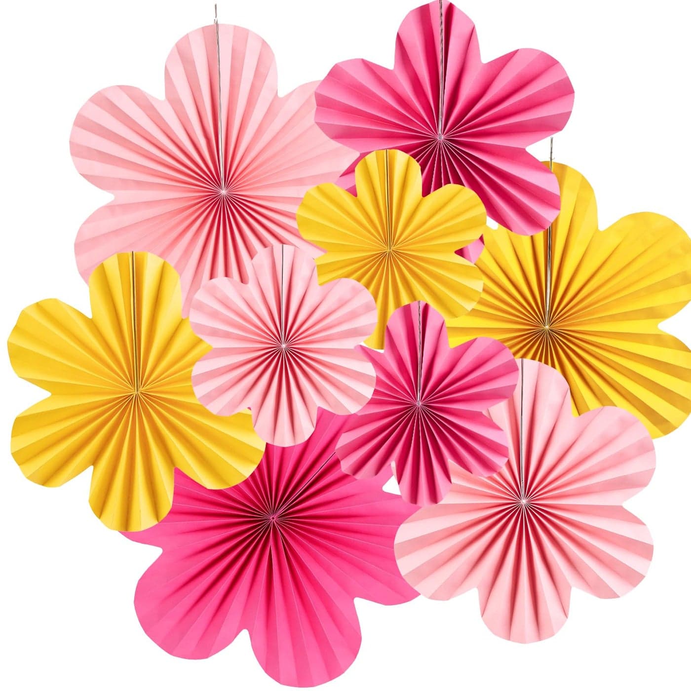 Easy Joy Paper Flowers Decorations for Wall Paper Fans Classroom Decoration Paper Floral Backdrop Decor Paper Fans Decoration Hanging Paper Fans Pink Flower Wall Decor Set of 9
