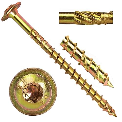 1/4 x 3-1/4 Inch Heavy Duty Lag Screws, Structural Screws 50Pcs, Torx T30 Star Drive Construction Lag Screws, Rust Resistant Heavy Duty Wood Screws for Deck,Fencing,Landscaping,Timber,Yellow Zinc