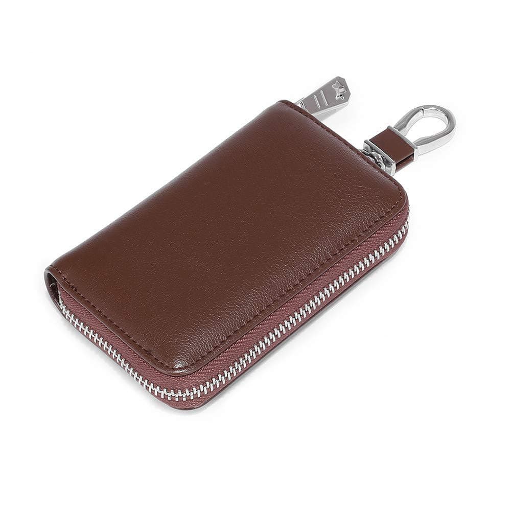 Genuine Leather Key Holder Bag with 4 Card Slot & 6 Hooks & 1 Access Card,Key Case Car Key Holder Wallet for Men Women (Brown Plus)