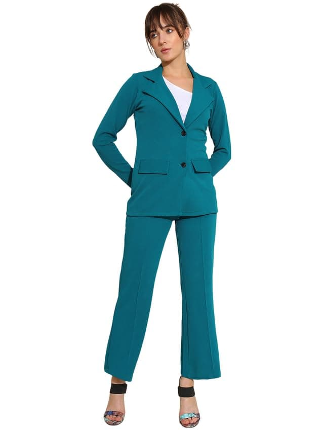 Selvia Women's Synthetic Co-ords Set (634CTK11258N-M_Teal Blue
