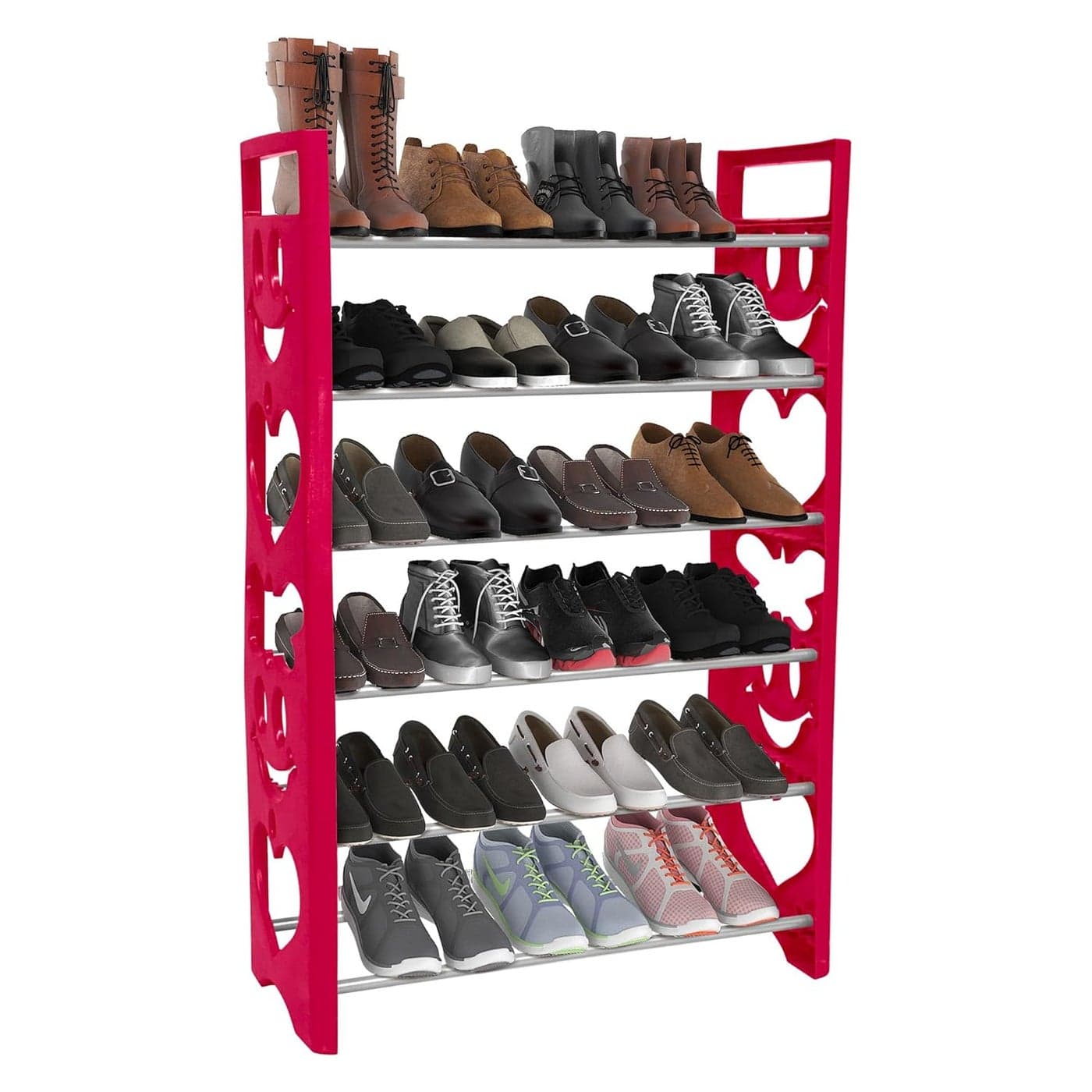 TNT THE NEXT TREND Delta Premium 6 Shelf Plastic and Steel ShoeChappalBookClothes RackStandfor Home 24 Pairs Pink