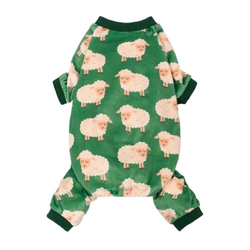 Fitwarm Funny Sheep Dog Pajamas, Warm Winter Dog Clothes for Small Dogs Boy Girl, Cozy Pet Onesie with Feet, Green, White, Small