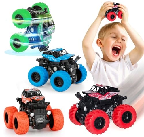 LONANDY Monster Truck Toys for Boys Age 47 Friction Powered Car Toys for Kids Toddlers 3 4 5 6 Years Push and Go Toy Cars Best Christmas Birthday Party Gift for Boys Girls 4 Pack