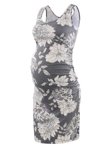Liu & Qu Women's Maternity Sleeveless Tank Dresses Side Ruching Bodycon Dress for Daily Wearing or Baby Shower