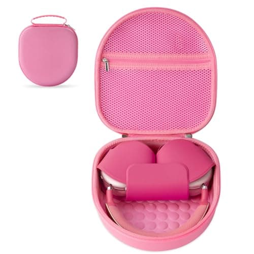 Case for Apple Airpods Max Headphones, Travel Portable Headphone Hard Case Cover Bag, Mesh Pouch with Zipper for Charger and Accessories (Pink)