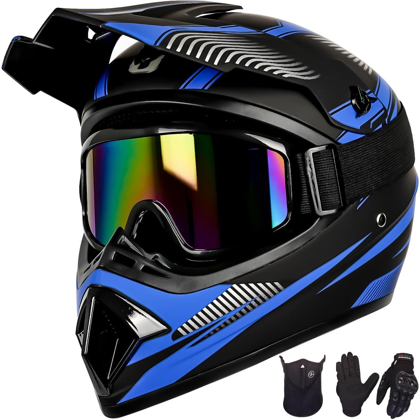 Yesmotor Youth Dirt Bike Helmet Set Includes Gloves Goggles Mask Ideal Helmet for Kids 814 Premium Safety Gear for Dirt Bike Helmets Enthusiasts DOT Approved Dark BlueS