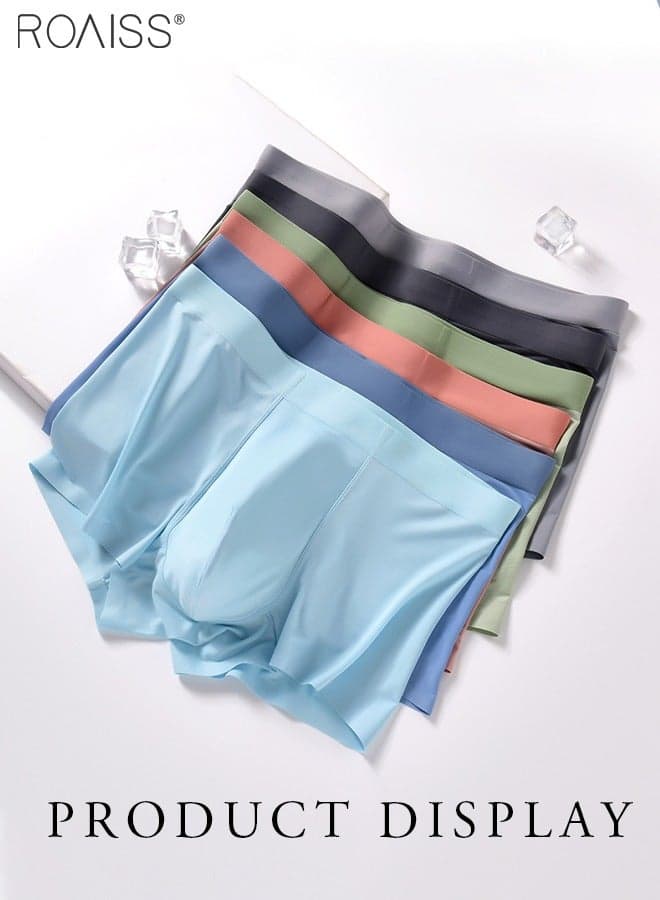 Men's 4-Pack Ice Silk Boxer Briefs High Elasticity, Breathable Underwear Crafted Summer Daily Wear, Skin Friendly Feel for All-Day Freshness