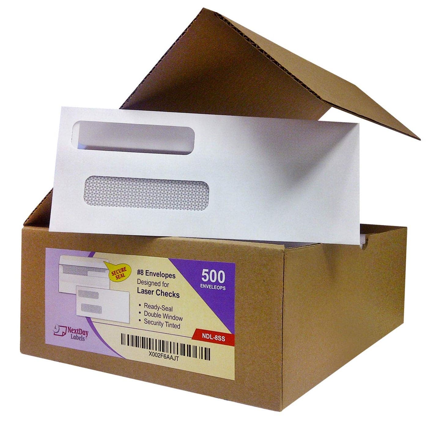 NextDayLabels Box of 500 8 Self Seal Double Window Security Check Envelopes