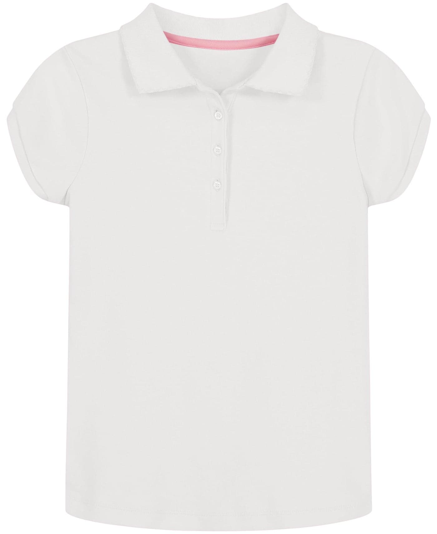 Nautica Girls' School Uniform Short Sleeve Polo Shirt, Button Closure, Soft Pique Fabric, White, 8-10