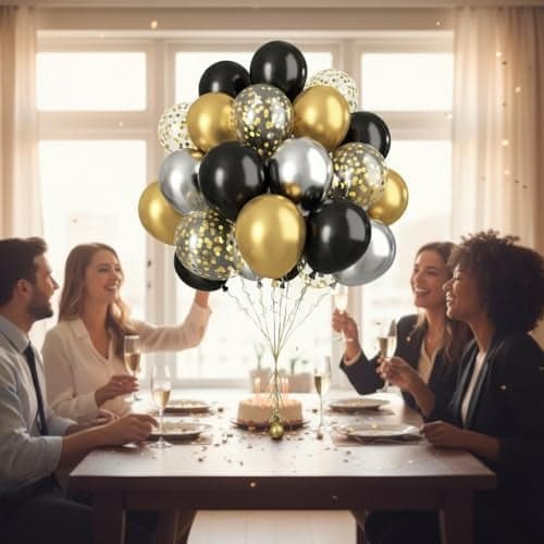 Toys Treasure Metallic Confetti Balloons 60 Pack - Gold Silver Black Balloons for Birthday Wedding Baby Shower Anniversary Party Decorations