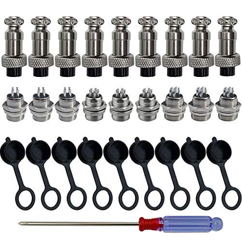 FULARR 9Pcs Premium GX12 Aviation Connector Plug Set, 5A 12MM Thread Male Female Metal Panel Aviation Wire Connector Kit, with Rubber Protector Cap and Phillips Screwdriver (4 Pin, 5 Pin, 6 Pin)