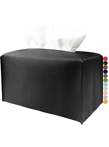 Large Tissue Box Cover Rectangular Plus Size Rectangle Tissue Box Holder with Bottom Belt JESMINI Black Modern Leather Long Tissue Holder for BathroomCarOffice Decor