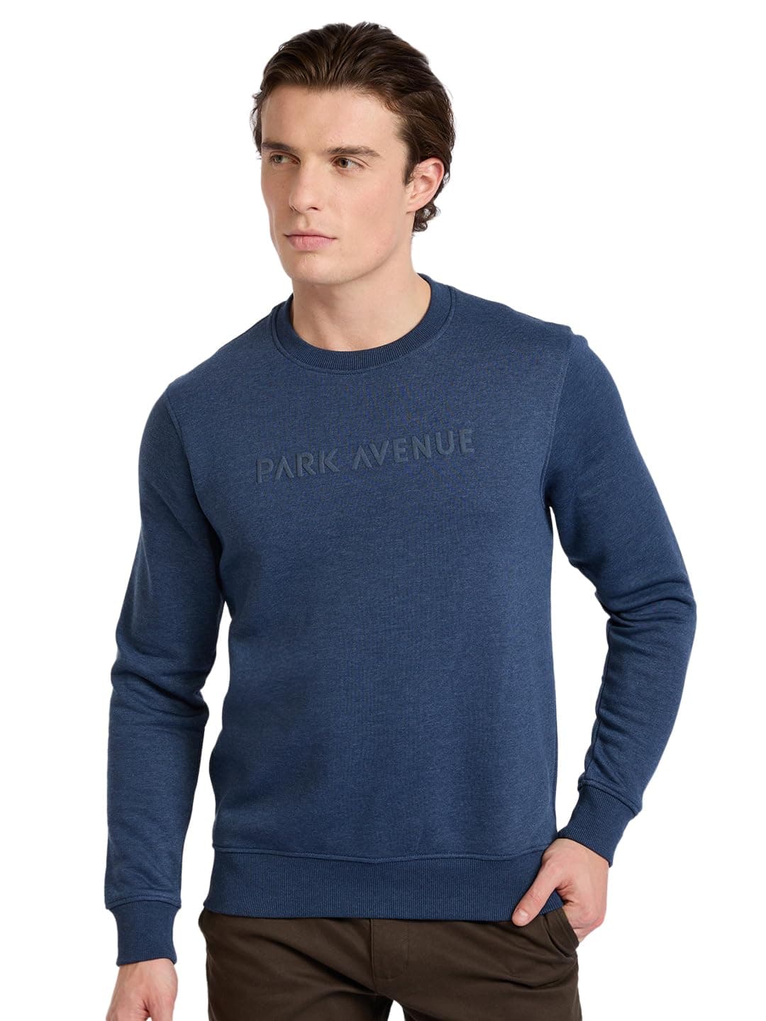 Park Avenue Men Full Sleeve Slim Fit Solid Pattern Cotton Polyester Blend Regular Neck Casual Sweatshirt
