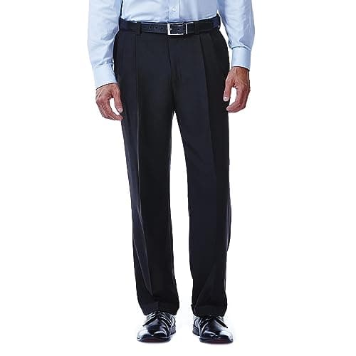 Haggar mens Eclo Stria Expandable-waist Pleat-front dress pants, Black, 40W x 32L US