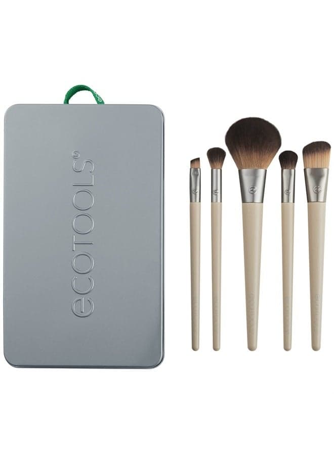 Start The Day Beautifully Makeup Brush Kit, For Eyeshadow, Foundation, Blush, & Concealer, With Storage Tray, Travel Friendly Makeup Brush Staples, Eco Friendly, Cruelty Free, 6 Piece Set