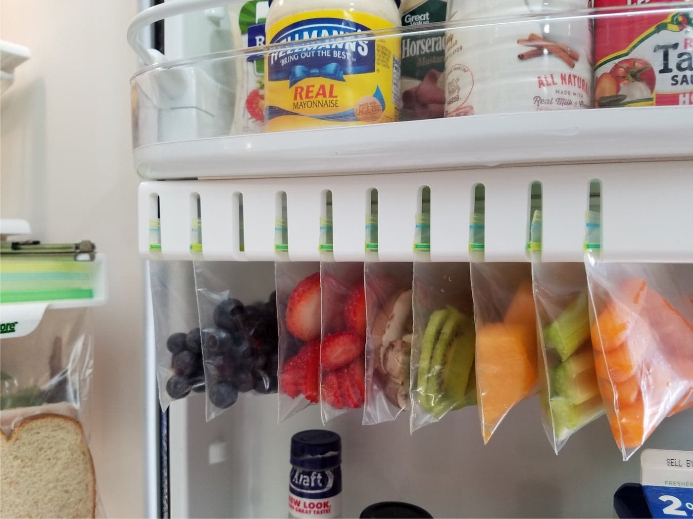 Zip n Store - Your Refrigerator Organizer - Zip lock Bags Easy Fridge Organizer - Organizes 10 Bags, Perfect For Leftovers, Easy To See & Install, Access Food, Does not come with Tracks - Door