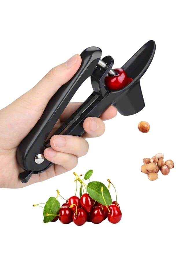 Cherry Pitter, Heavy-Duty Stainless Steel Olive and Cherry Pitters Corer Tool with Space-Saving Lock Design, Multi-Function Cherries Stoner Seed Remover Tool for Making Cherry Jam (Black)