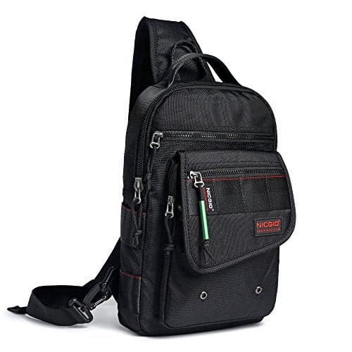 NICGID Sling Bags, Chest Shoulder Backpacks Crossbody Purse Outdoor Chest Bag Travel Backpack for Men Women (Black-385)