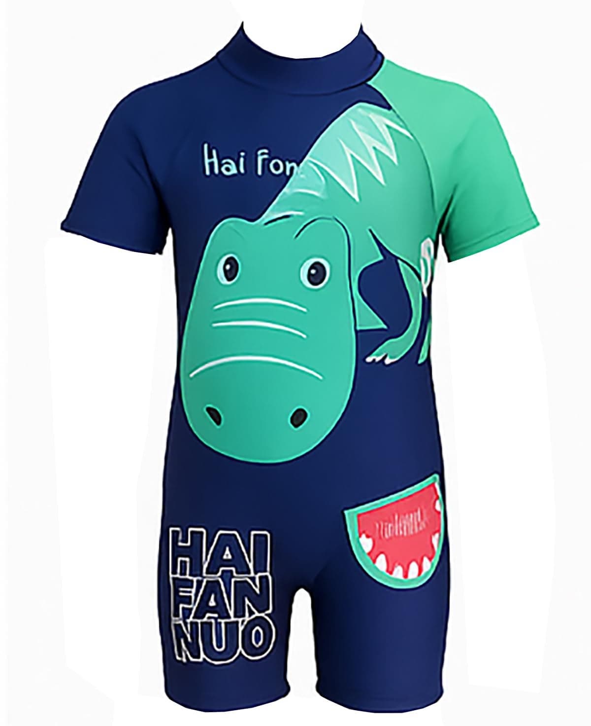 YUPPIN Kids Swimwear for Boys & Girls – Cartoon Print One-Piece Swimsuit with Short Sleeves | UV Protection Bathing Suit for Pool & Beach (in, Age, 8 Years, 10 Years, Regular, Blue-Green)