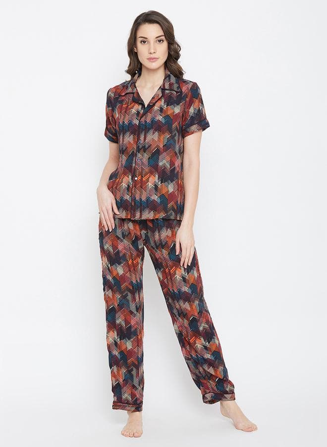 Clovia Women Multicolor Printed Cotton Pyjama Set