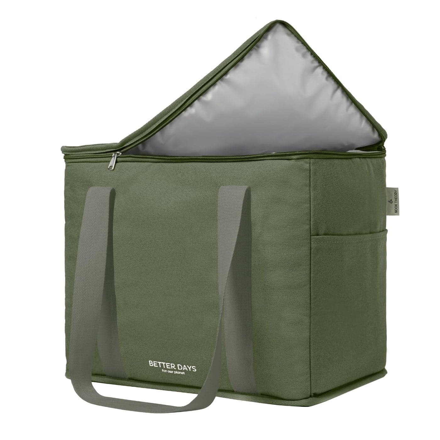 Nook Theory Reusable Insulated Grocery Bag Leak Proof X Large Insulated Cooler Bag Insulated Shopping Bags for Groceries Travel Cooler Bag for Frozen and Hot Food with Zippered Top Forest