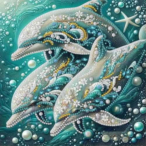 Dolphin Animal Diamond Art Kits for Adults Beginner5D Diamond Painting Kits for Dolphin FamilyDIY Special Shape Gem Painting Crystal Rhinestones Crafts Art KitsHome Wall Decor 118 X 118Inch