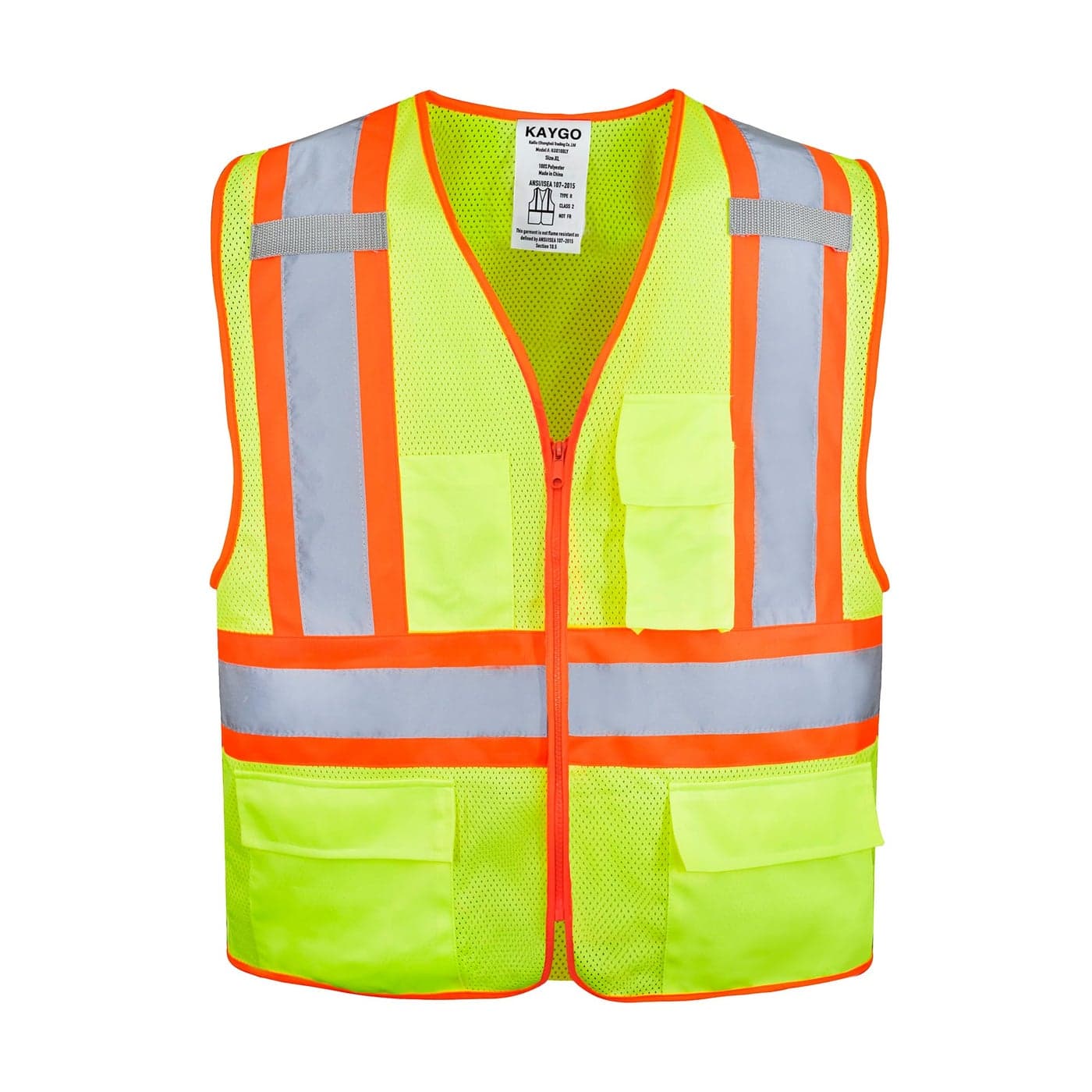 KAYGO Safety Vest with Pockets High Visibility Reflective Vest ANSI Class 2 Construction Vest Type R Not FR KG0100 M Yellow 1 Pcs
