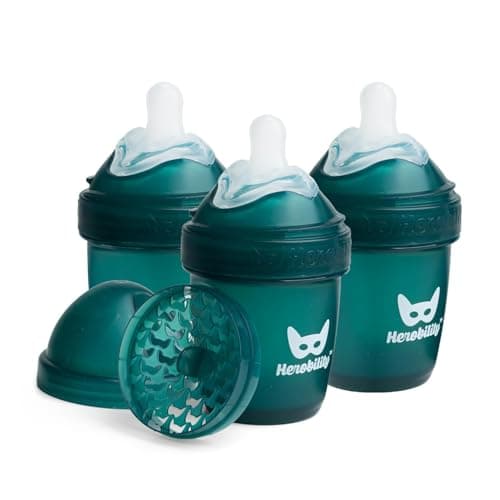 Herobility AntiColic Baby Bottles 5 fl oz 140 ml Pack of 3 Newborn Baby Bottles Slow Flow Plastic Bottles BreastShaped Teat for Breastfed Babies Small Baby Bottles Swedish Design Dark Green