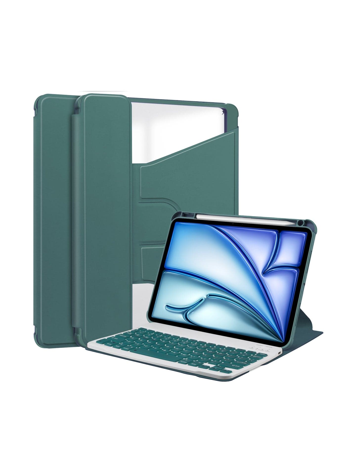 For iPad Pro 11/13 2024 Swivel Acrylic Bluetooth Keyboard Case with Pen Slot Holder Holster, Compatible with iPad Air 11/13