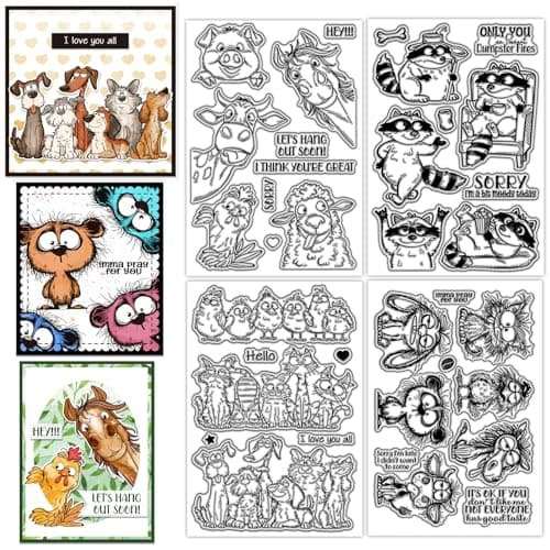 CHGCRAFT 4 Sheets 4 Styles Funny Animals Clear Stamps Peeking Animals Transparent Stamps Silicone Clear Stamp Seals for DIY Scrapbooking Photo Album Decoration, 4.3×6.3 inch