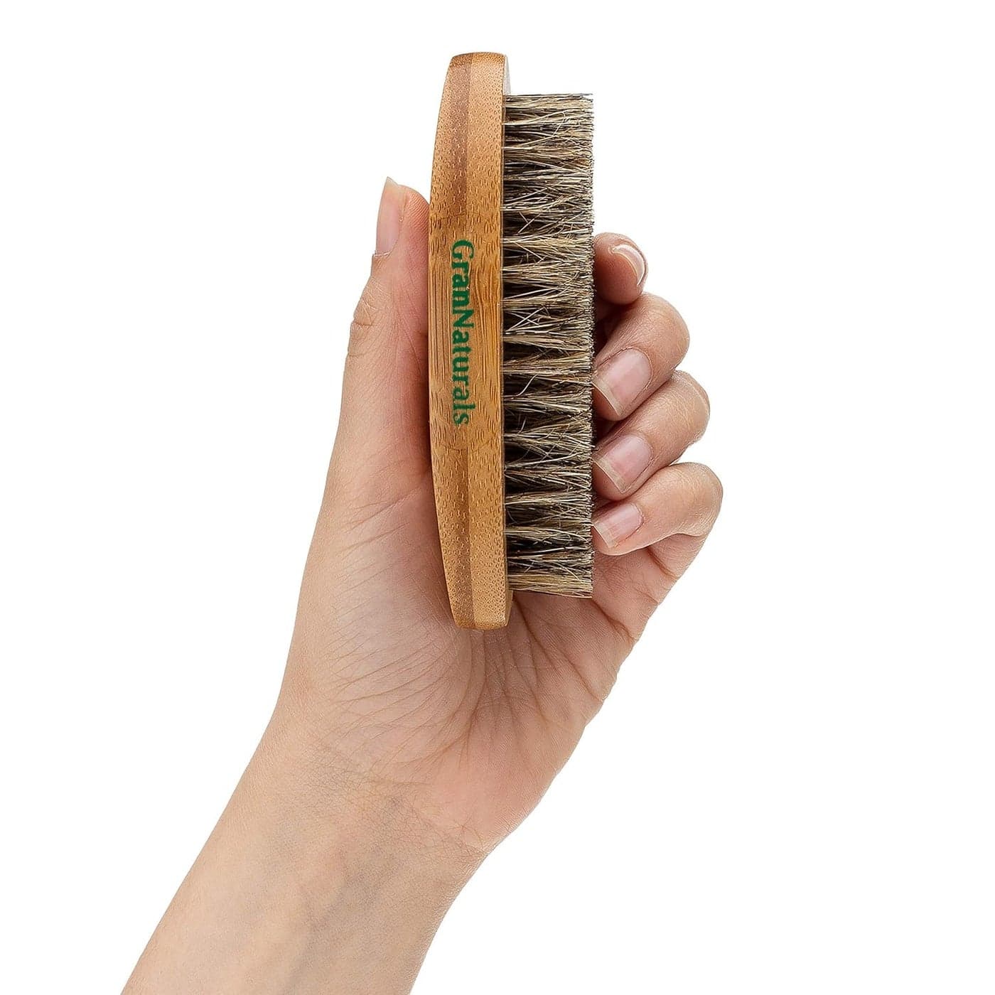 GranNaturals Military Style Boar Bristle Mens Hair Brush for Boys Palm Size Mens Hairbrush and Beard Brush for Grooming Thin Fine Facial and Short Hair Soft Bristle Slick Back Smoothing Brush