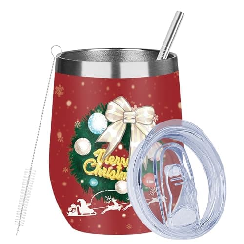 MEZMUT Christmas Wine Tumbler Unique Mom Christmas Gifts for Women Her 12oz Stainless Steel Wine Glass Christmas Cups Insulated Tumblers with Lids&Straws Double Wall Vacuum Coffee Tumbler Mugs