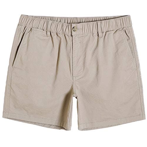 maamgic Men's Classic-fit 5.5" Cotton Casual Shorts Elastic Waistband with Multi-Pocket Daily Wear Walking Summer Outfit Dark Khaki 34