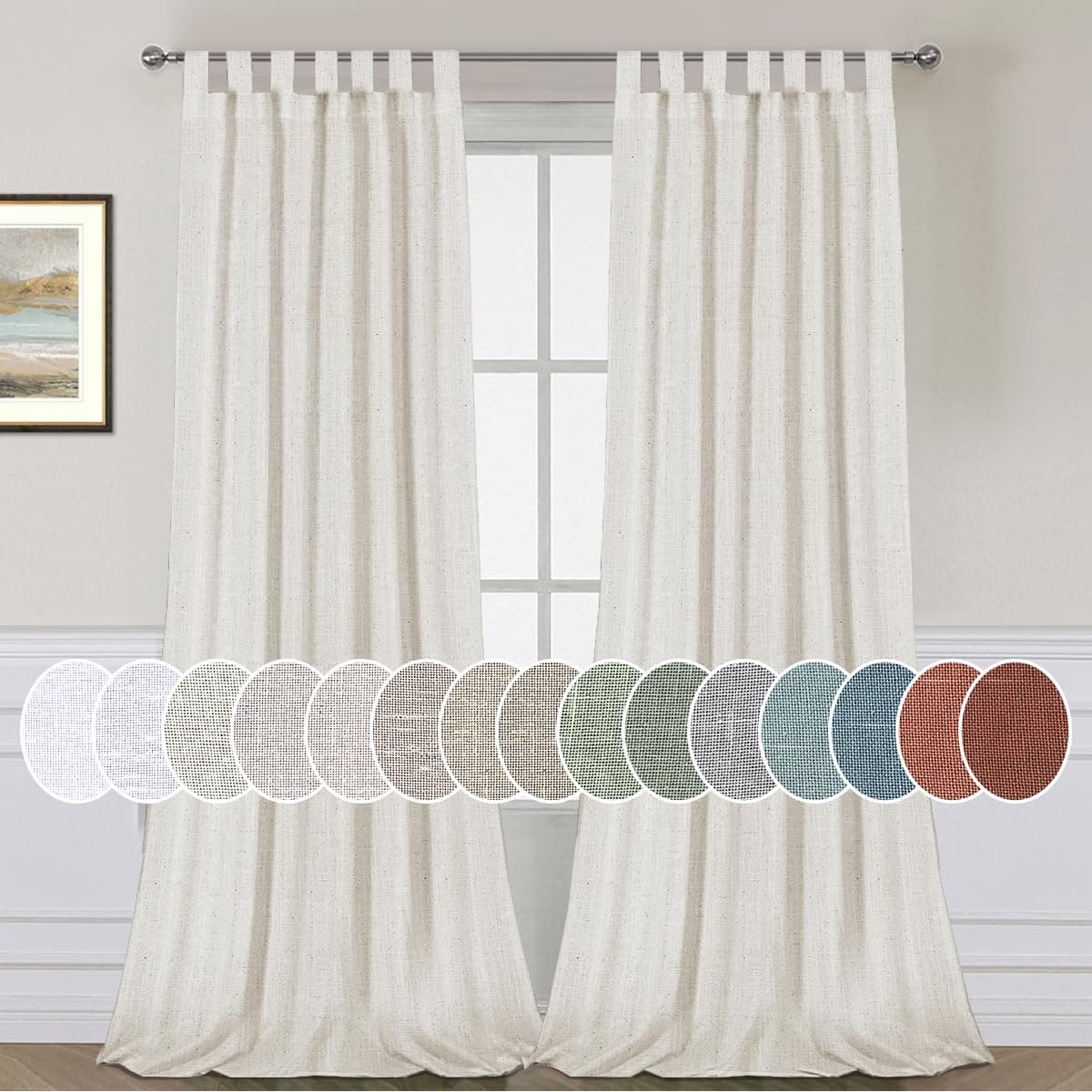 HVERSAILTEX 2 Pack Ultra Luxurious Solid High Woven Linen Elegant Semi Sheer Curtains 7 Tab Top Breathable and Airy Drapes for BedroomLiving Room 52 by 96 Inch Set 2 Panels Heathered Natural