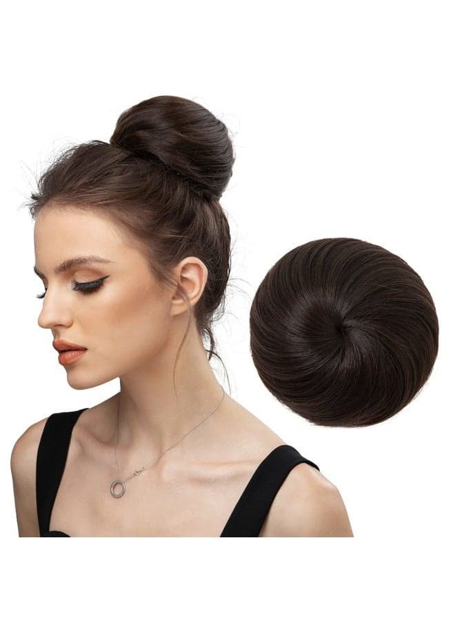 Dark Brown Hair Buns Extension Drawstring Updo Donut Chignon Straight Synthetic Fake Ballet Bun for Women Girls Lady