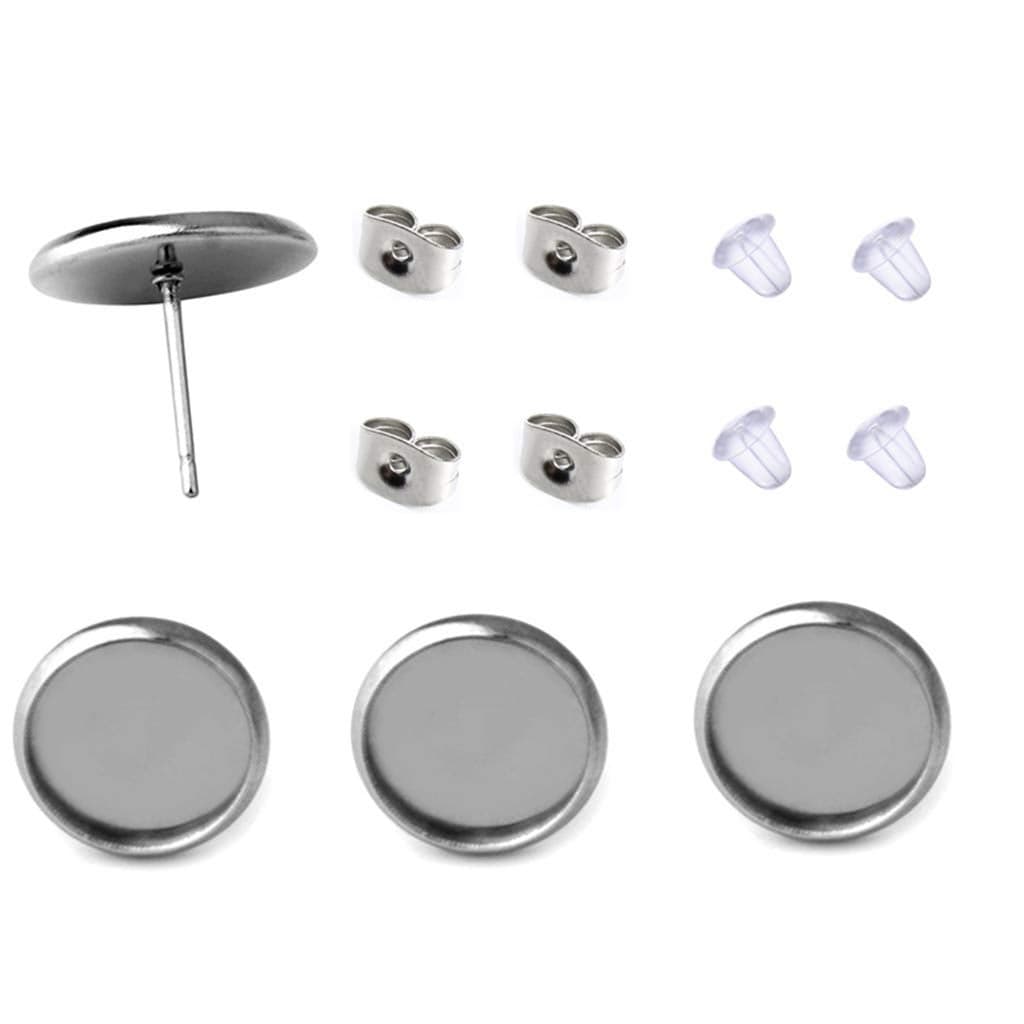 40 Pcs Stainless Steel Stud Earring Cabochon Setting Post Cup Fit for 10mm80 Pcs Earring Backs fit for 10mm