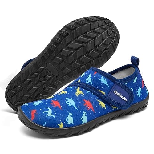Rechtmien Boys Kid Todder Water Shoes Lightweight Non-Slip Cute Quick Dry Sports Shoes Pool Barefoot Water Park Swim Beach Garden Aqua Shoes Dinosaur 5 Big Kid